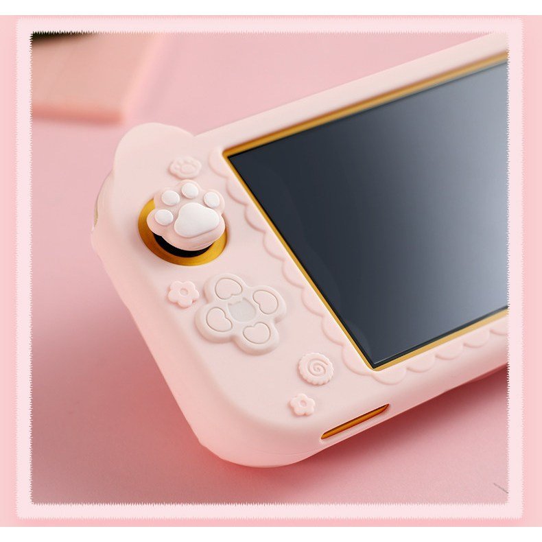 NS Lite Cat Silicone Case + 2pcs Cat Paw Joystick Cap Set, Full Cover Silicone Case with Grip Handle for Switch Lite - Image 6
