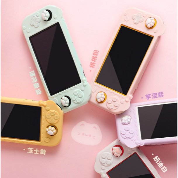 NS Lite Cat Silicone Case + 2pcs Cat Paw Joystick Cap Set, Full Cover Silicone Case with Grip Handle for Switch Lite - Image 7