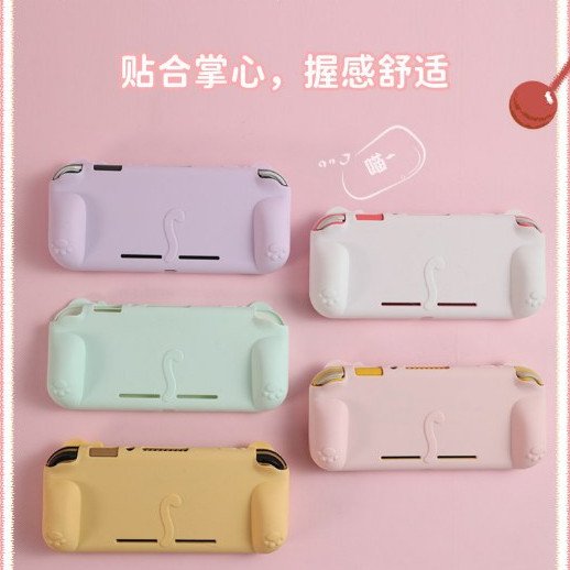 NS Lite Cat Silicone Case + 2pcs Cat Paw Joystick Cap Set, Full Cover Silicone Case with Grip Handle for Switch Lite - Image 8