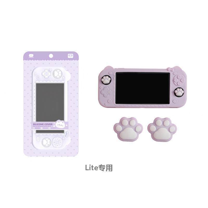 NS Lite Cat Silicone Case + 2pcs Cat Paw Joystick Cap Set, Full Cover Silicone Case with Grip Handle for Switch Lite - Image 9