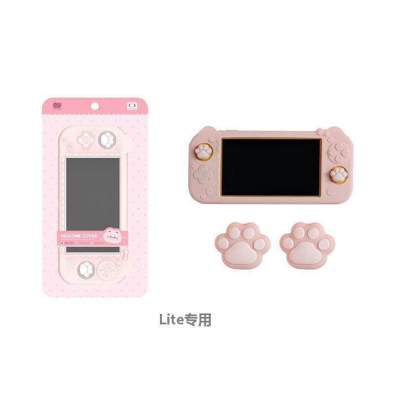 NS Lite Cat Silicone Case + 2pcs Cat Paw Joystick Cap Set, Full Cover Silicone Case with Grip Handle for Switch Lite - Image 10