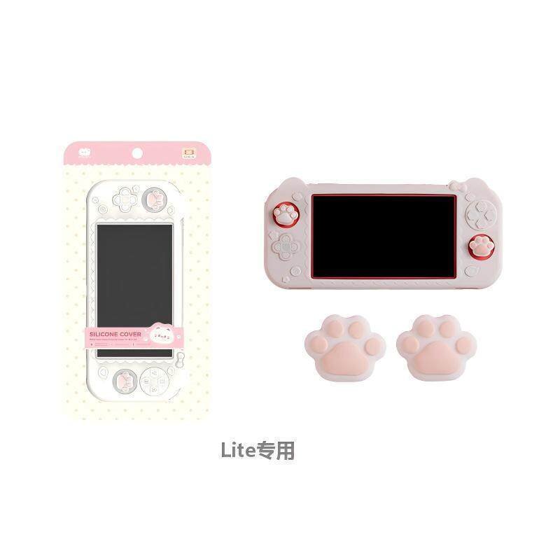 NS Lite Cat Silicone Case + 2pcs Cat Paw Joystick Cap Set, Full Cover Silicone Case with Grip Handle for Switch Lite - Image 11