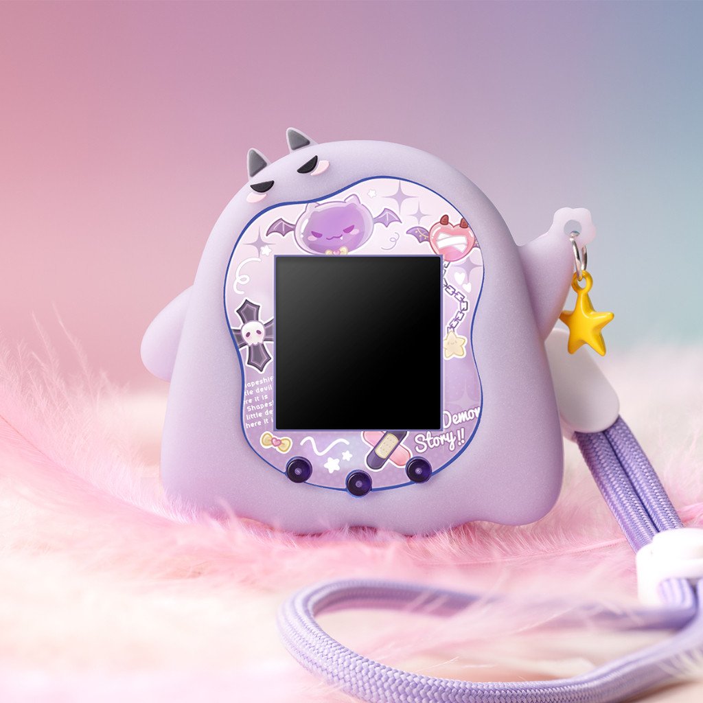 Tamagotchi Uni Purple Devil Silicone Case Cover with Sticker & Wrist Strap Virtual Pet