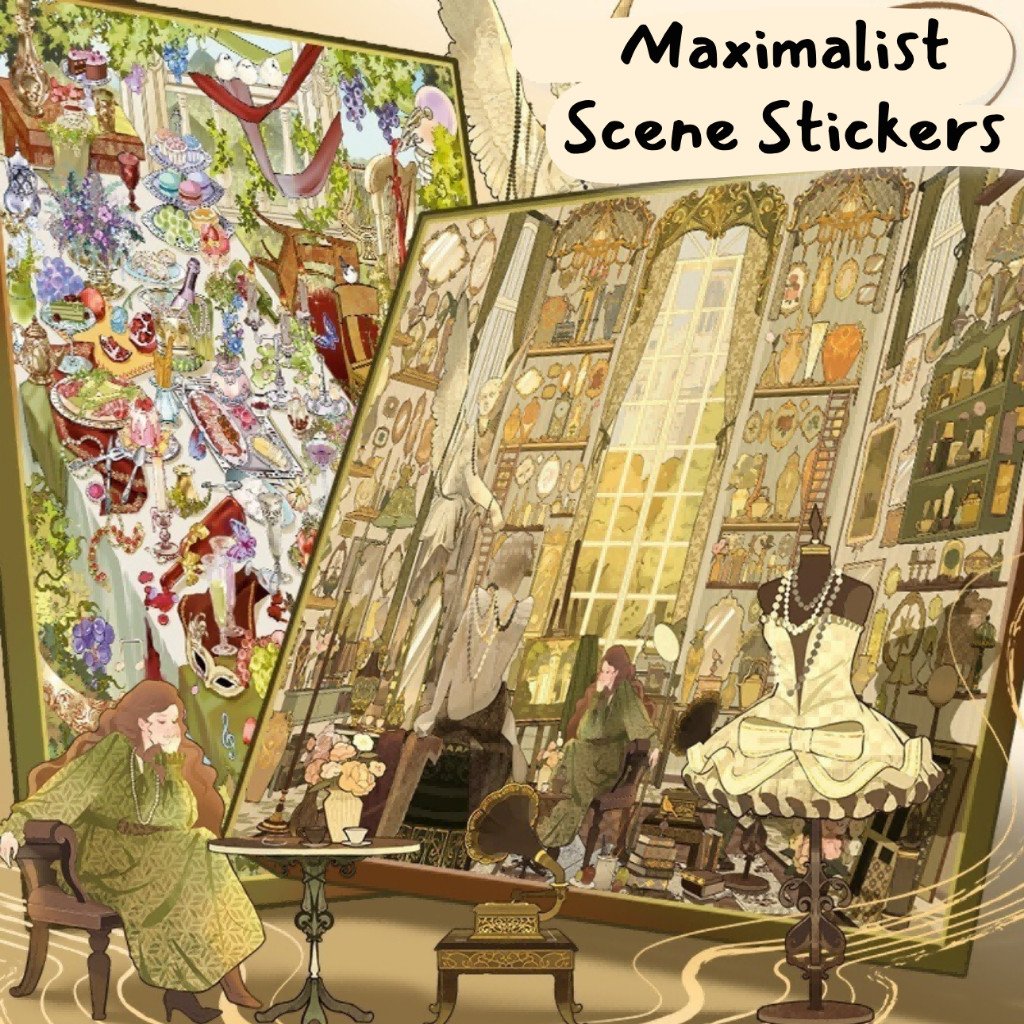 European Vintage Palace Banquet Miniature Scene Stickers Layered DIY Journal Decor悦禧文创 10.0