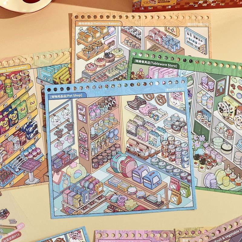 Simulation Game Style Miniature Scene Stickers Book Kids' Sticker Book Kiss-Cut PET Stickers - Image 7