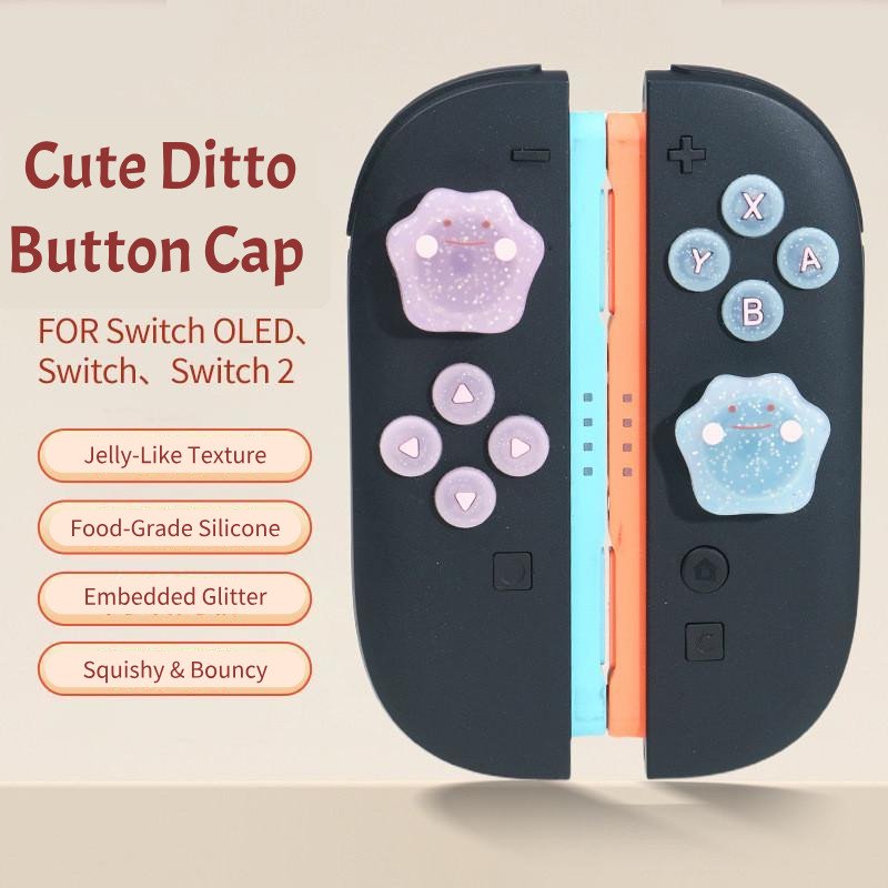 Cute Ditto Thumb Grip Caps for Nintendo Switch Glitter Translucent Silicone Joystick Caps Analog Stick Cover