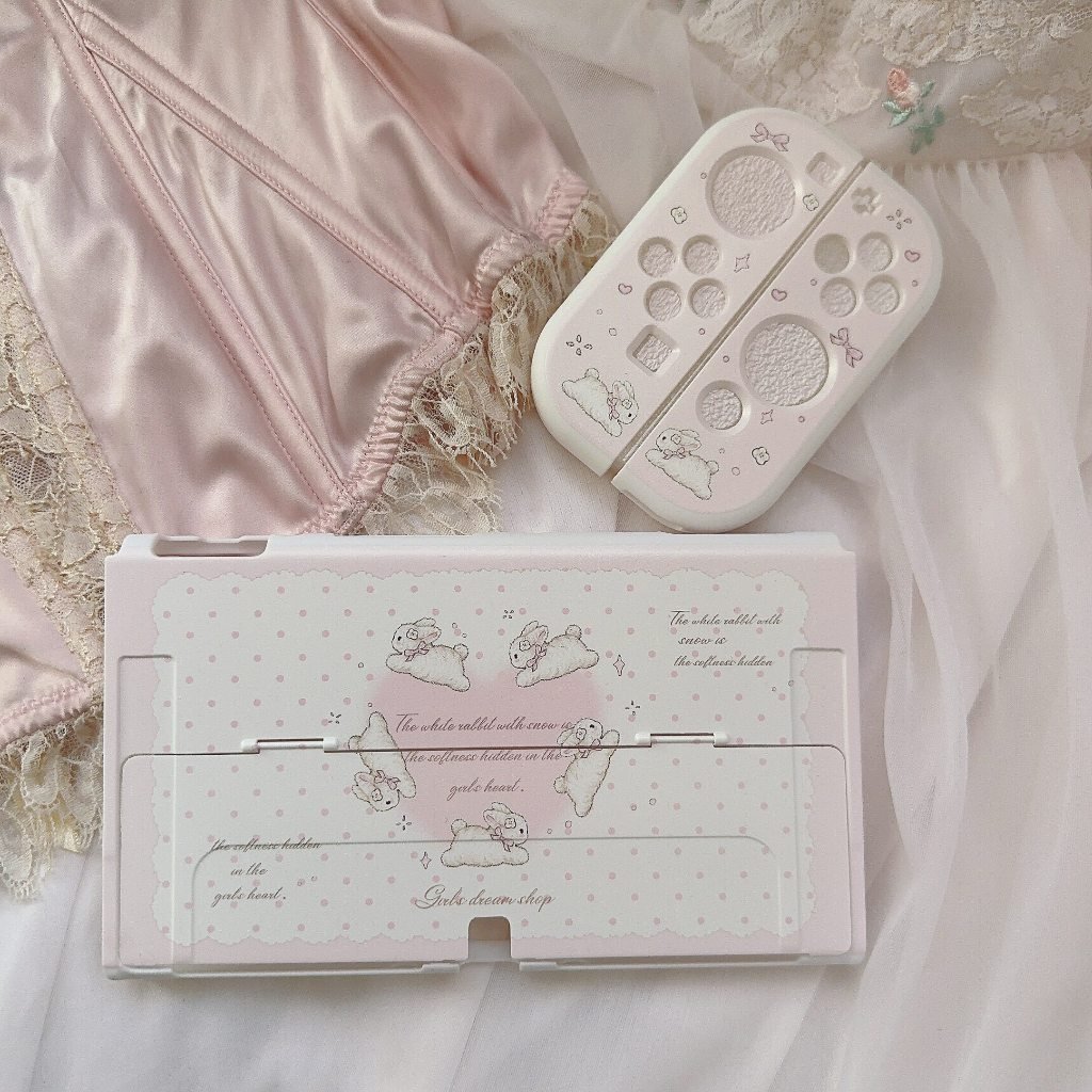 Heart Bunny Split Protective Case for Nintendo Switch OLED Hard Back Soft TPU Cover