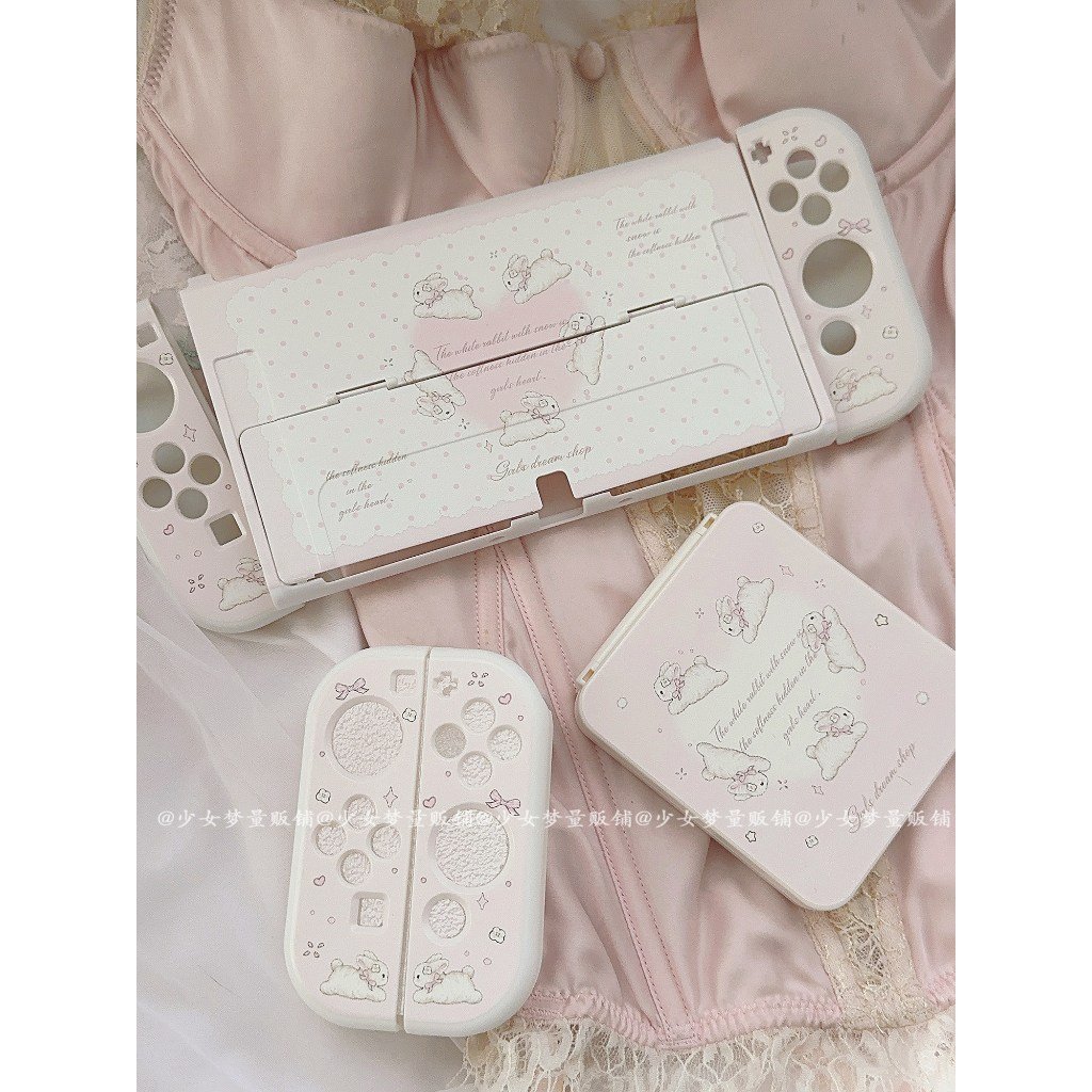 Heart Bunny Split Protective Case for Nintendo Switch OLED Hard Back Soft TPU Cover - Image 5