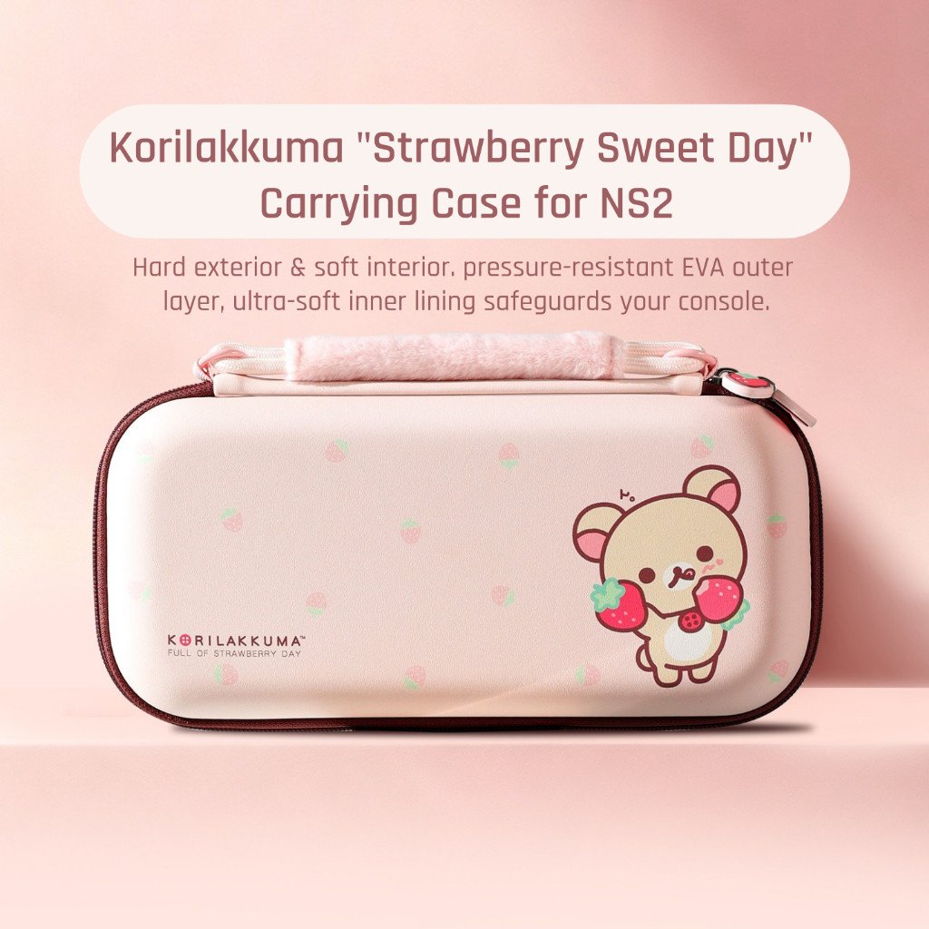 NS2 Rilakkuma Strawberry Sweet Day Protective Case Carrying Bag Cover & Joystick Thumb Grips Official Licensed - Image 2
