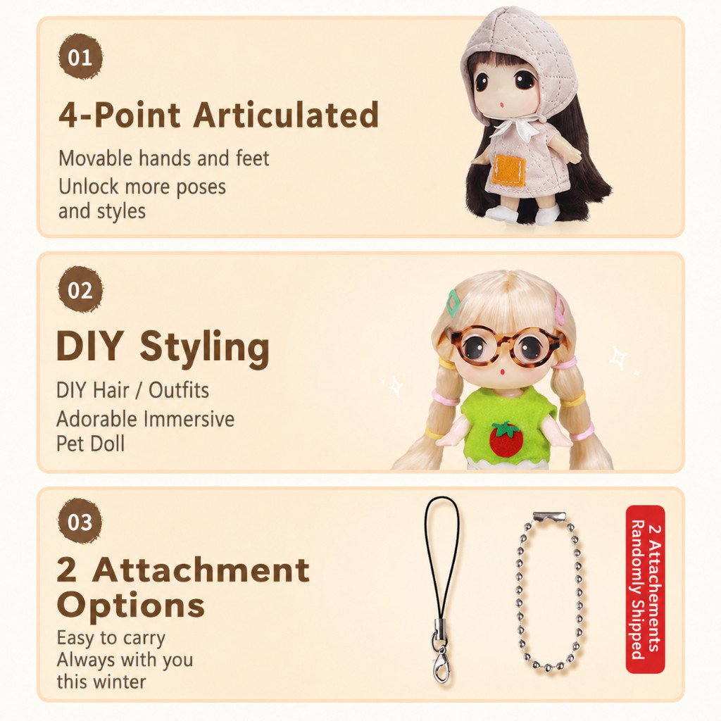 MINISO DDung Doll Confused Doll Japanese Retro Cute Plush Keychain, Birthday Gift for Girls - Image 3