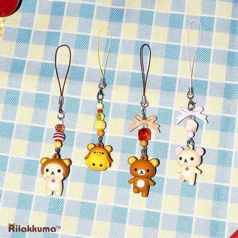 Rilakkuma Bag Charm Cute Cartoon Keychain Trendy Lock Clip Beaded Accessory - Image 3