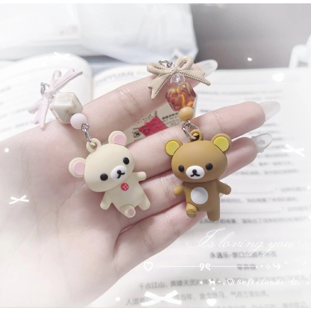 Rilakkuma Bag Charm Cute Cartoon Keychain Trendy Lock Clip Beaded Accessory - Image 2