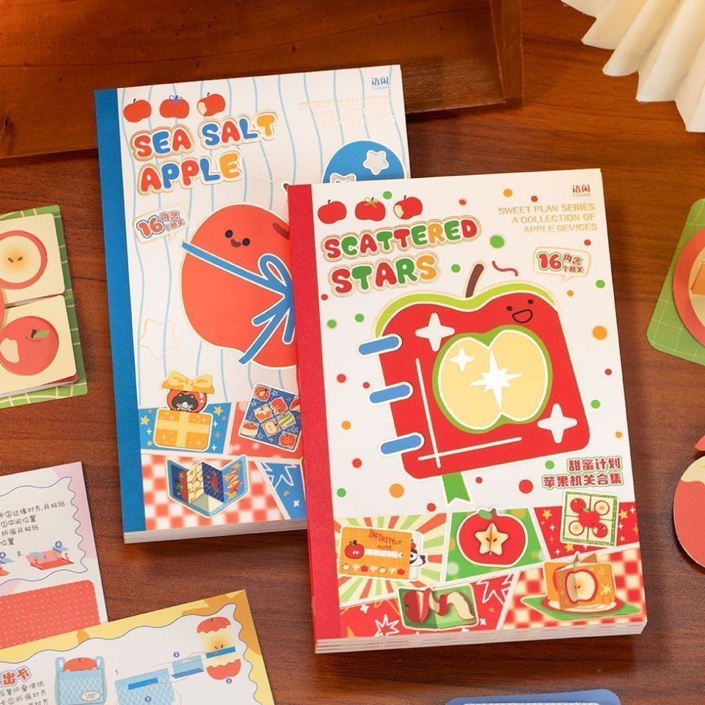 Apple DIY Paper Craft Book Interactive Mechanism Collection Vintage 3D Pop Up Book No Cutting Origami Scrapbook Decoration Creative Gift