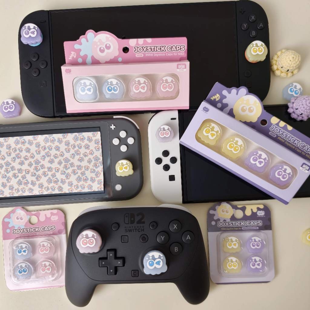 For NS2 & NS1 Splatoon Octopus Thumb Grips Transparent Joystick Caps 4pcs Anti-Slip Improved Control