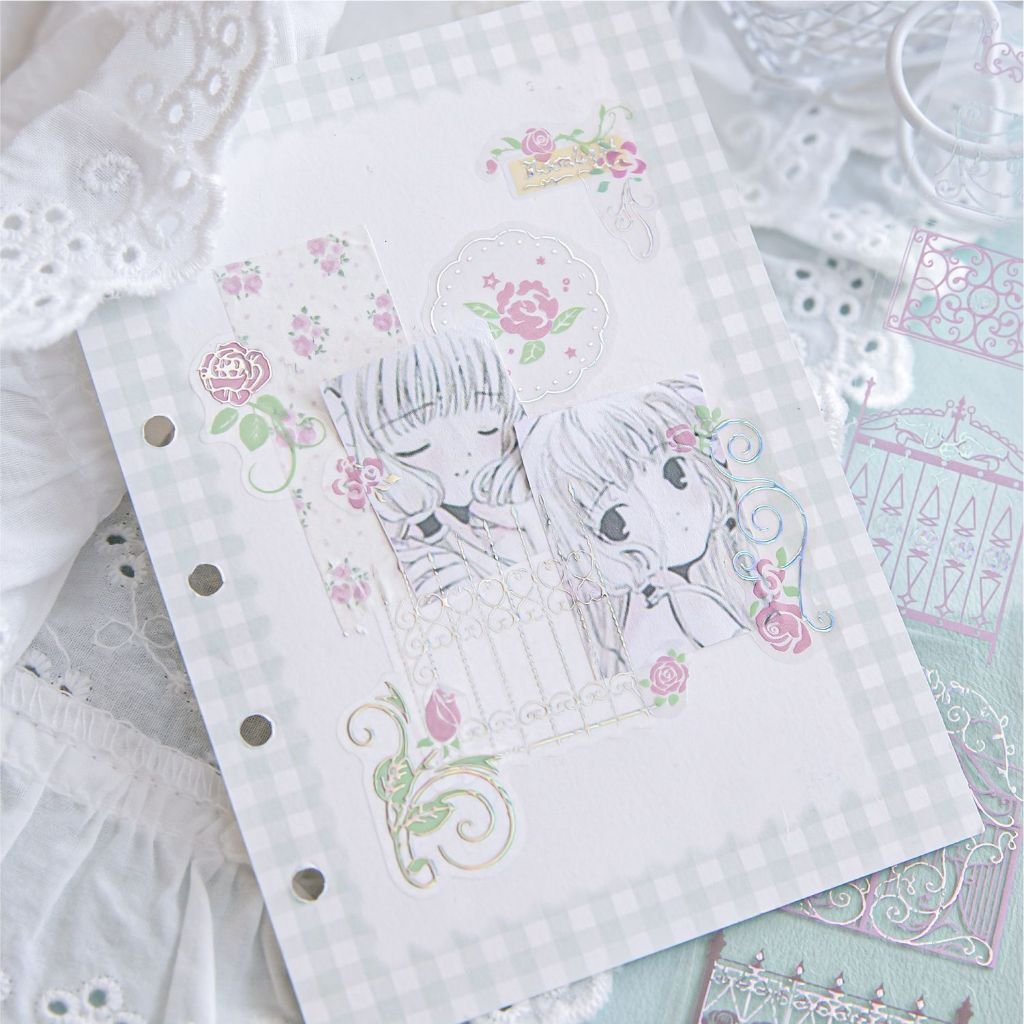 PET 3D Silver Foil Die-Cut Tape Wrought Iron Rose Story Dreamy Aesthetic Letter Decoration Stickers DIY - Image 5