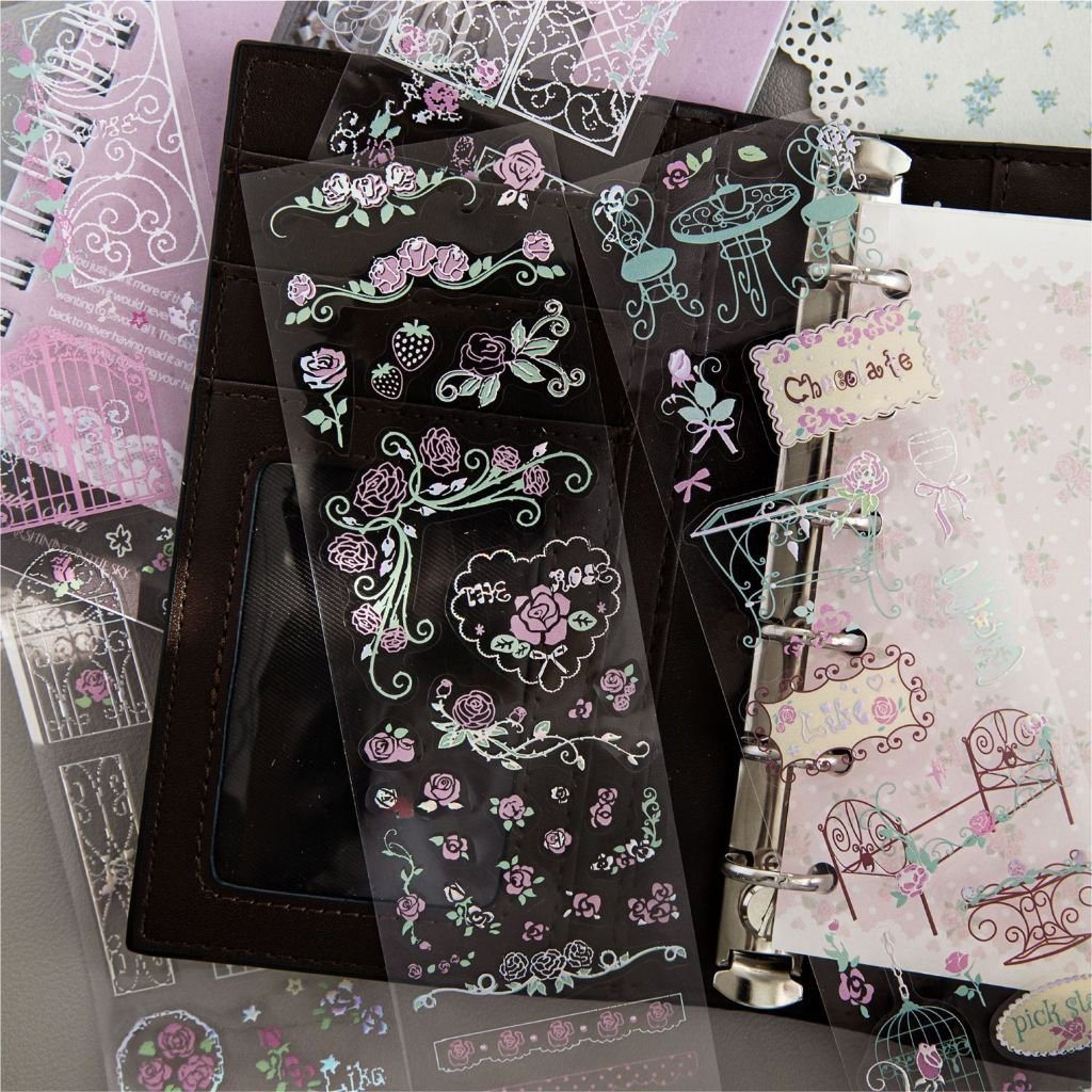 PET 3D Silver Foil Die-Cut Tape Wrought Iron Rose Story Dreamy Aesthetic Letter Decoration Stickers DIY - Image 7