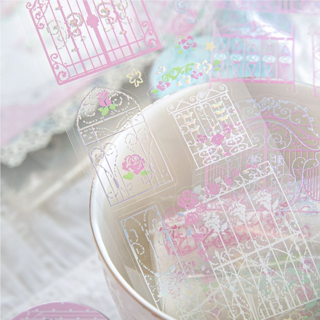 PET 3D Silver Foil Die-Cut Tape Wrought Iron Rose Story Dreamy Aesthetic Letter Decoration Stickers DIY - Image 9