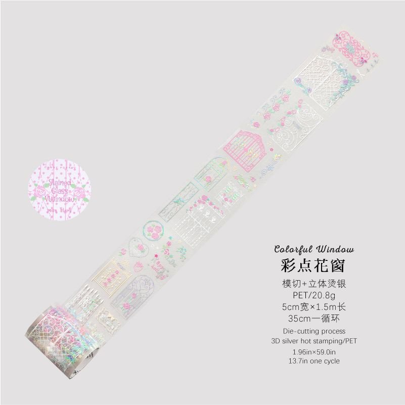 PET 3D Silver Foil Die-Cut Tape Wrought Iron Rose Story Dreamy Aesthetic Letter Decoration Stickers DIY - Image 11