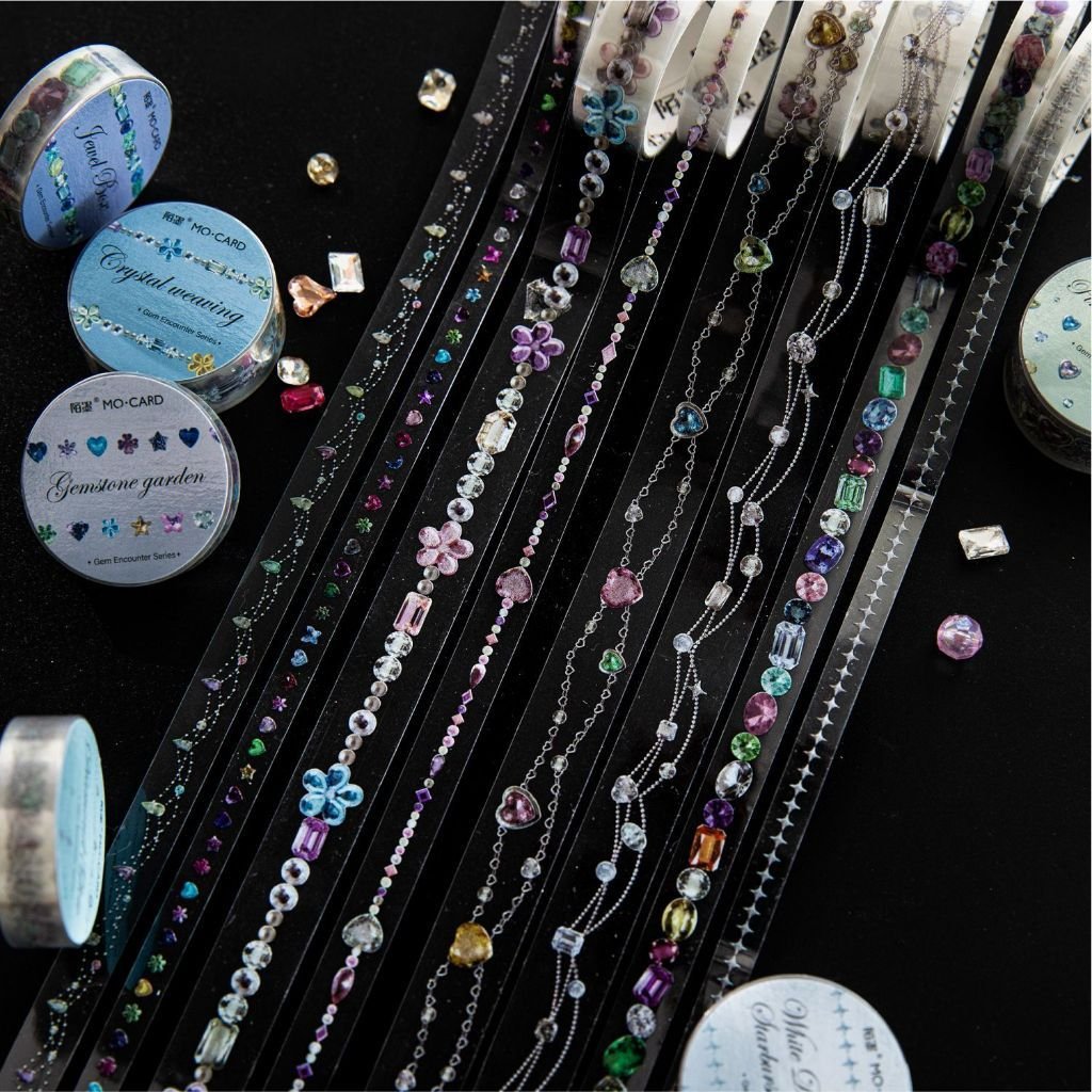 PET Pull Strip Tape Gemstone Encounter Cross-Border Style Faux Gemstone Material Journal Collage Premium Stickers