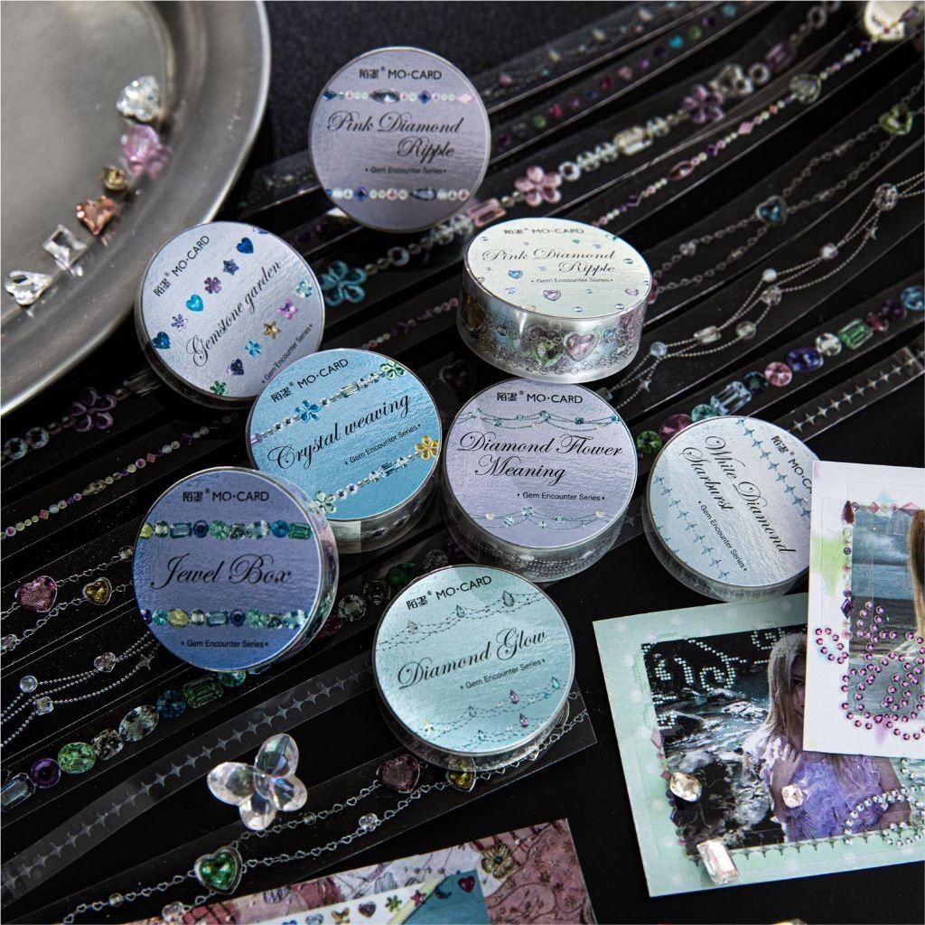 PET Pull Strip Tape Gemstone Encounter Cross-Border Style Faux Gemstone Material Journal Collage Premium Stickers - Image 4