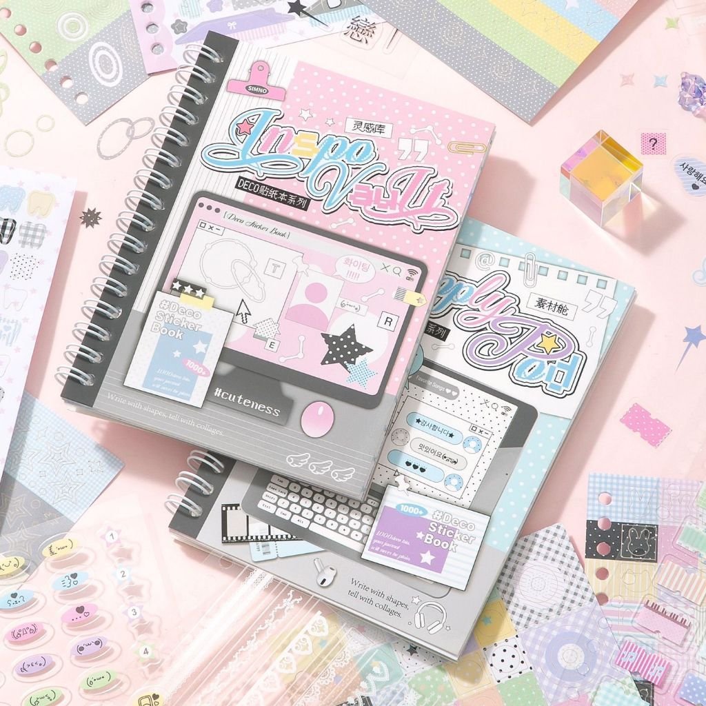 Korean Style Dual-Material Base Layer Sticker Book Plaid Numbers Multi-Element Creative Journal Decoration Stickers