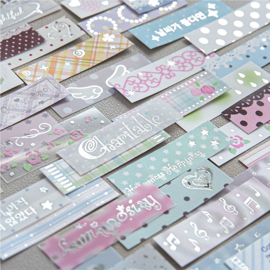 Silver Foil Label Sticker Pack Korean Minimalist Style Various Patterns Versatile Decorative Stickers Gift