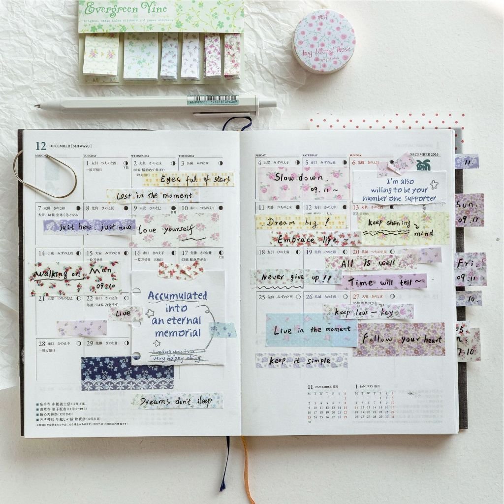 Washi Index Stickers Floral Pattern Collection Multiple Sizes Student Sticky Notes Reading Notes Instagram-Style