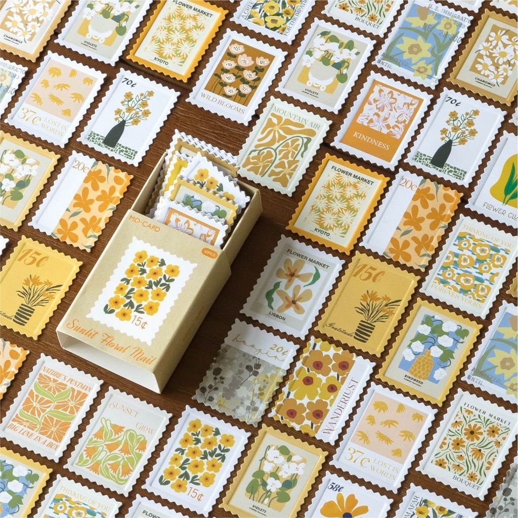 Coated Paper Embossed Matchbox Stamp Stickers Flower Post Office Series Vintage Floral Theme Decoration - Image 3