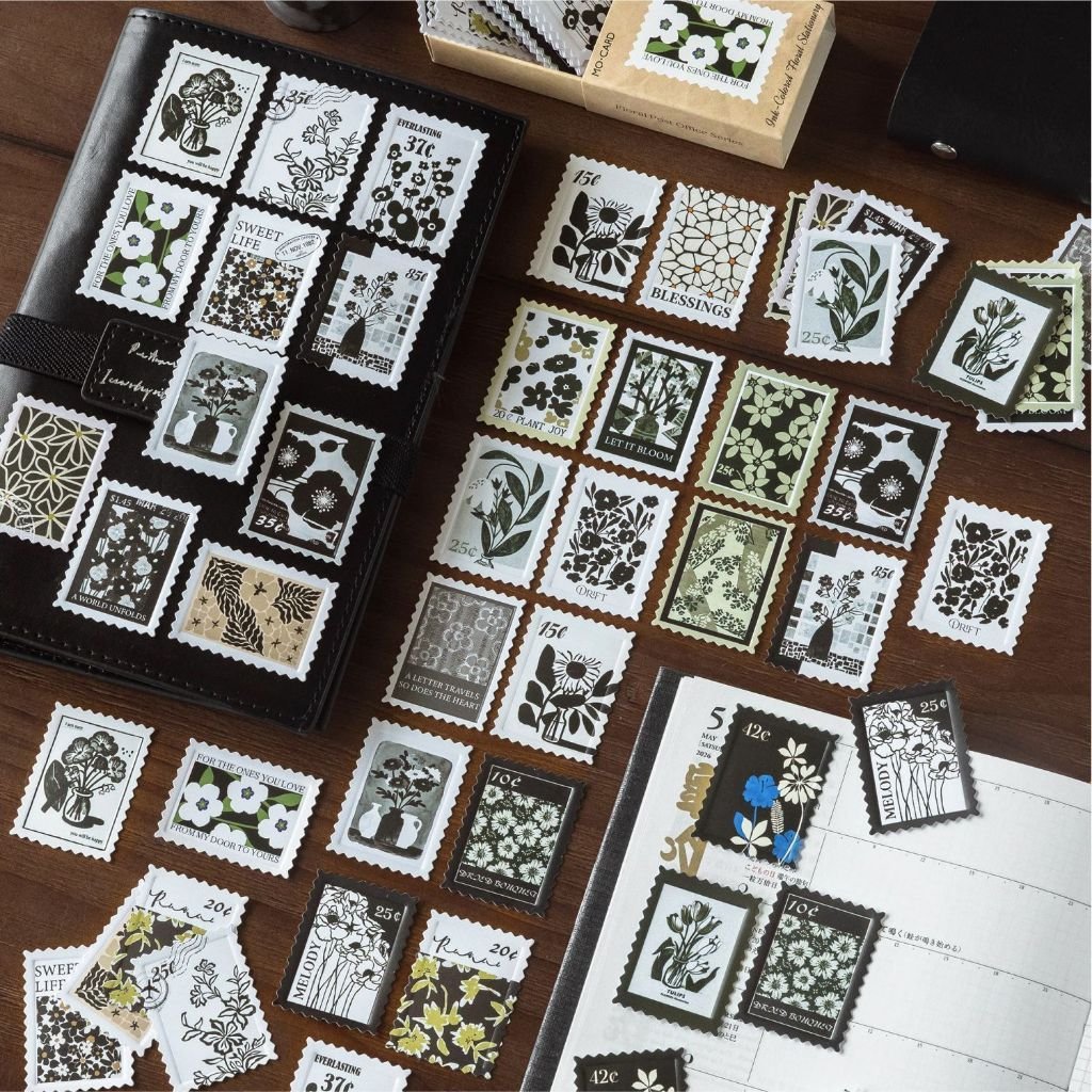 Coated Paper Embossed Matchbox Stamp Stickers Flower Post Office Series Vintage Floral Theme Decoration - Image 5