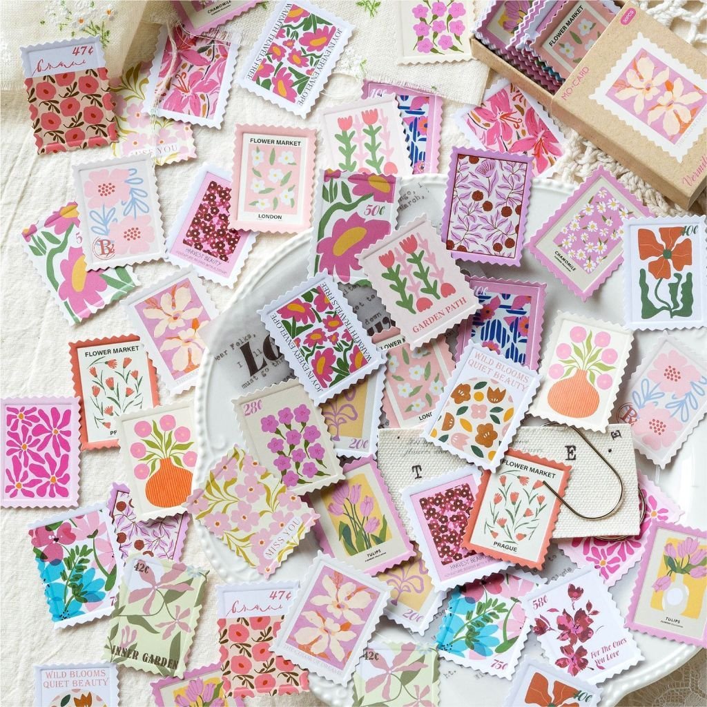 Coated Paper Embossed Matchbox Stamp Stickers Flower Post Office Series Vintage Floral Theme Decoration - Image 6