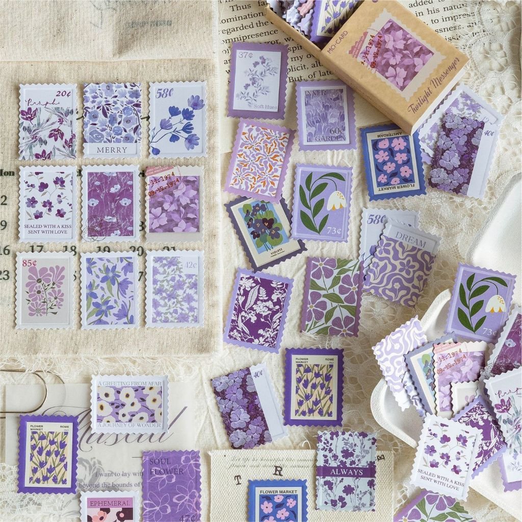Coated Paper Embossed Matchbox Stamp Stickers Flower Post Office Series Vintage Floral Theme Decoration - Image 7