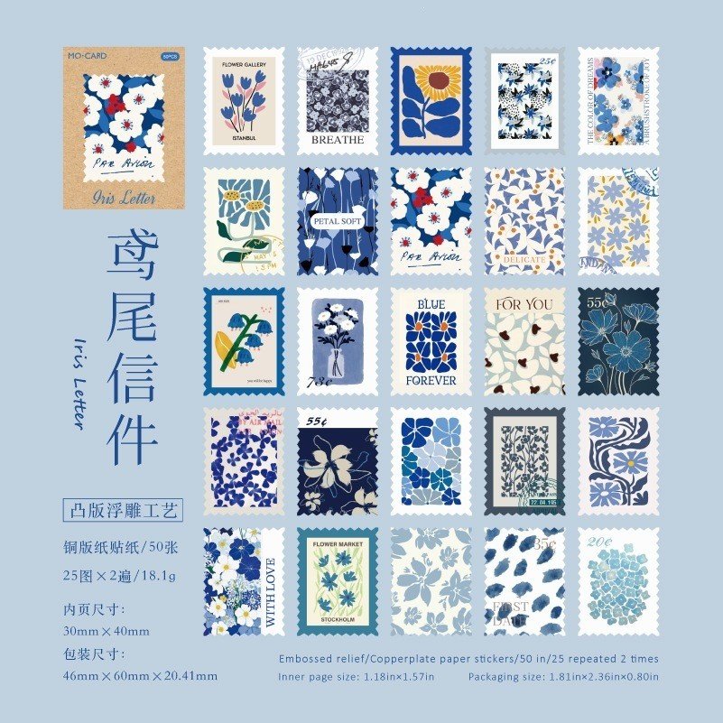 Coated Paper Embossed Matchbox Stamp Stickers Flower Post Office Series Vintage Floral Theme Decoration - Image 13