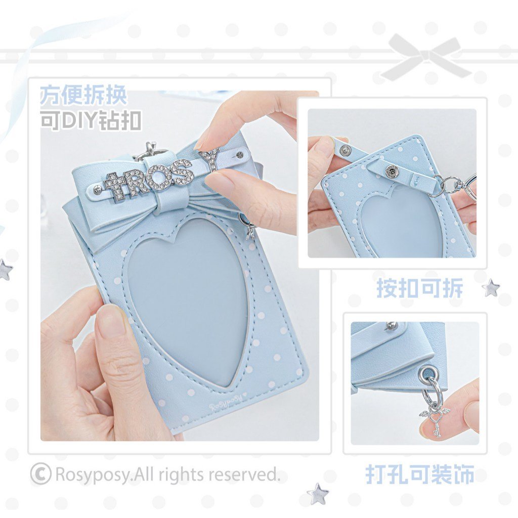 Leather Card Holder ID Card Sleeve K-Style INS Aesthetic Photocard Holder Letter Rhinestone Bow Student Card Case Bag Charm - Image 7