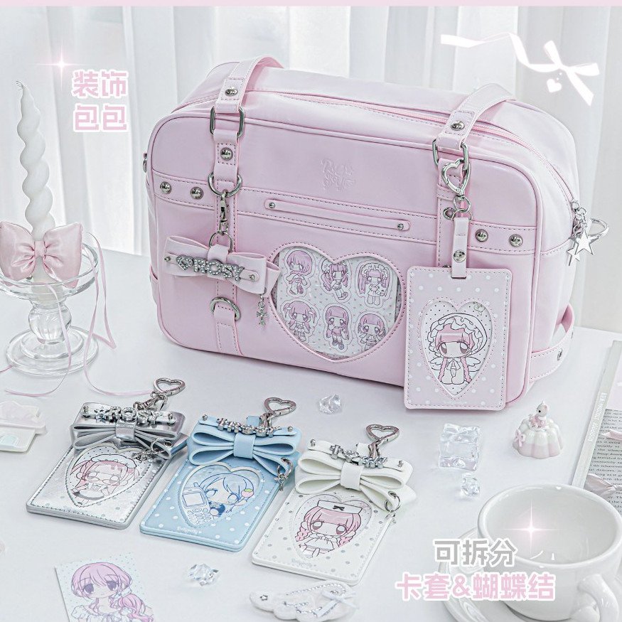 Leather Card Holder ID Card Sleeve K-Style INS Aesthetic Photocard Holder Letter Rhinestone Bow Student Card Case Bag Charm - Image 6