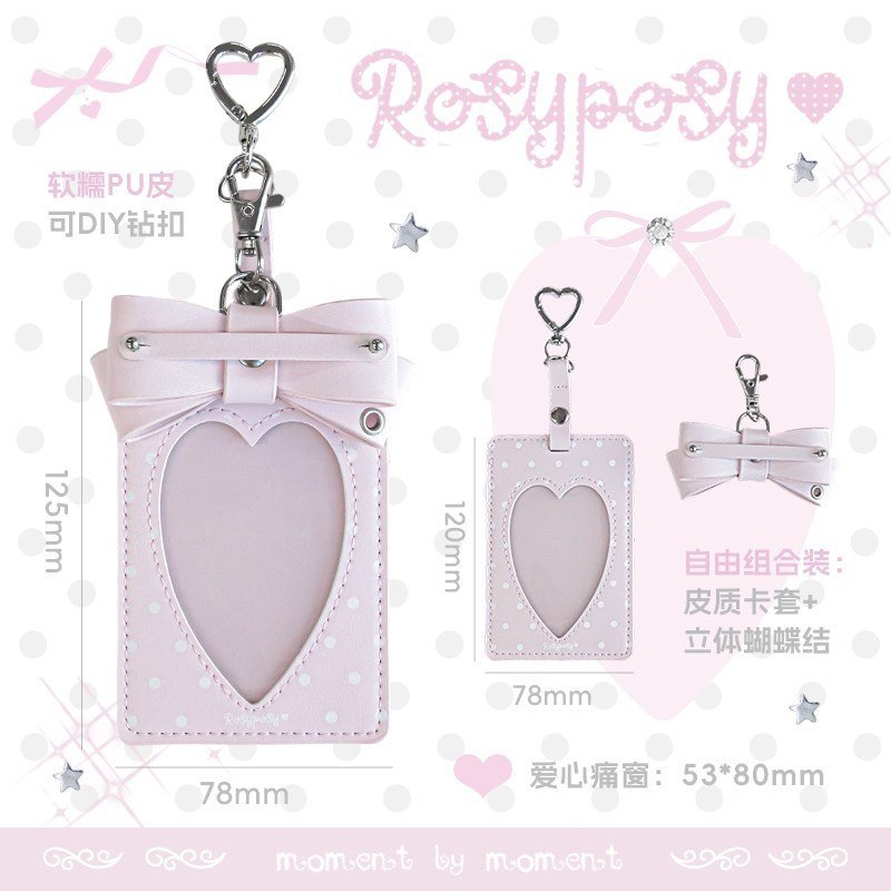 Leather Card Holder ID Card Sleeve K-Style INS Aesthetic Photocard Holder Letter Rhinestone Bow Student Card Case Bag Charm - Image 12