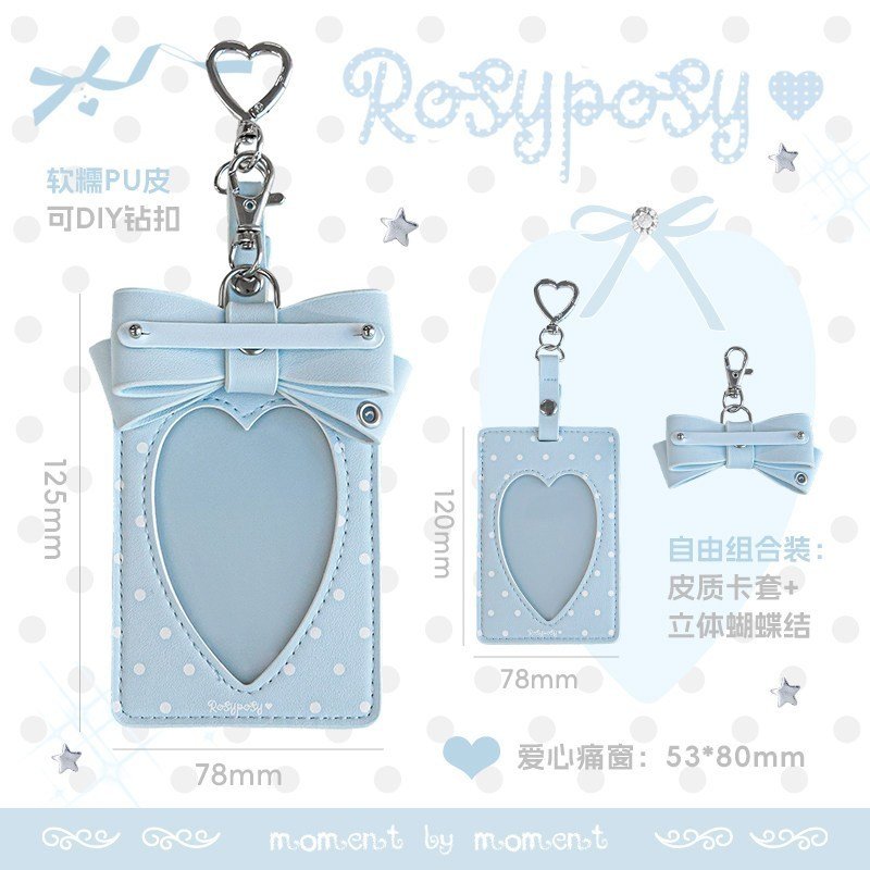 Leather Card Holder ID Card Sleeve K-Style INS Aesthetic Photocard Holder Letter Rhinestone Bow Student Card Case Bag Charm - Image 11