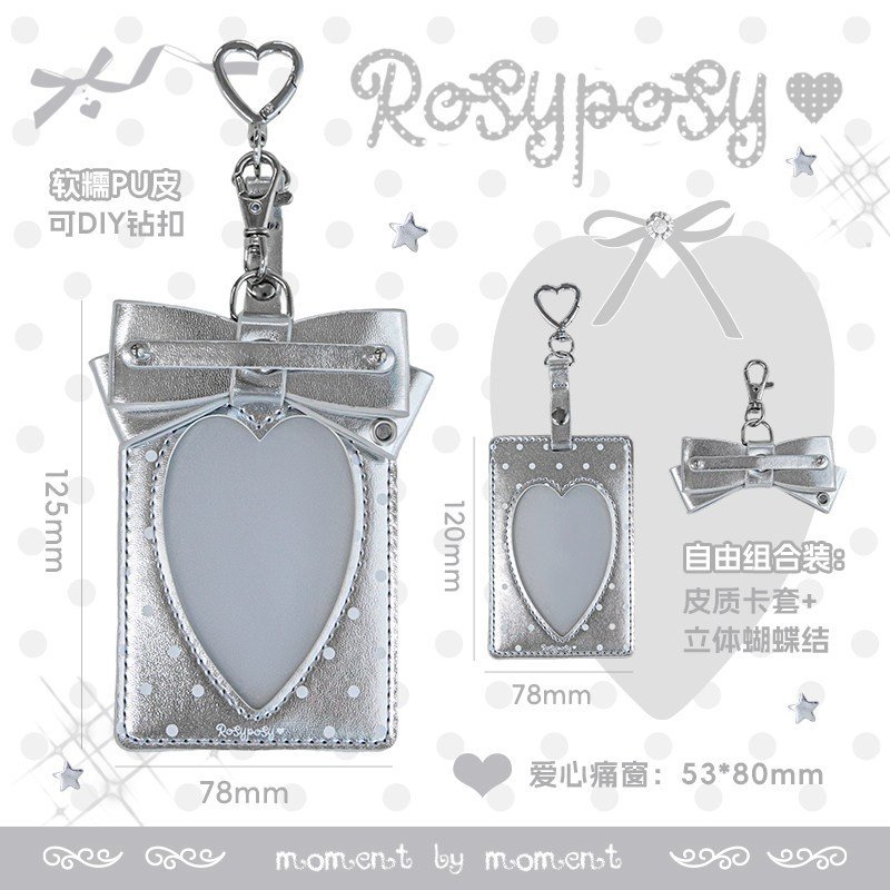 Leather Card Holder ID Card Sleeve K-Style INS Aesthetic Photocard Holder Letter Rhinestone Bow Student Card Case Bag Charm - Image 10