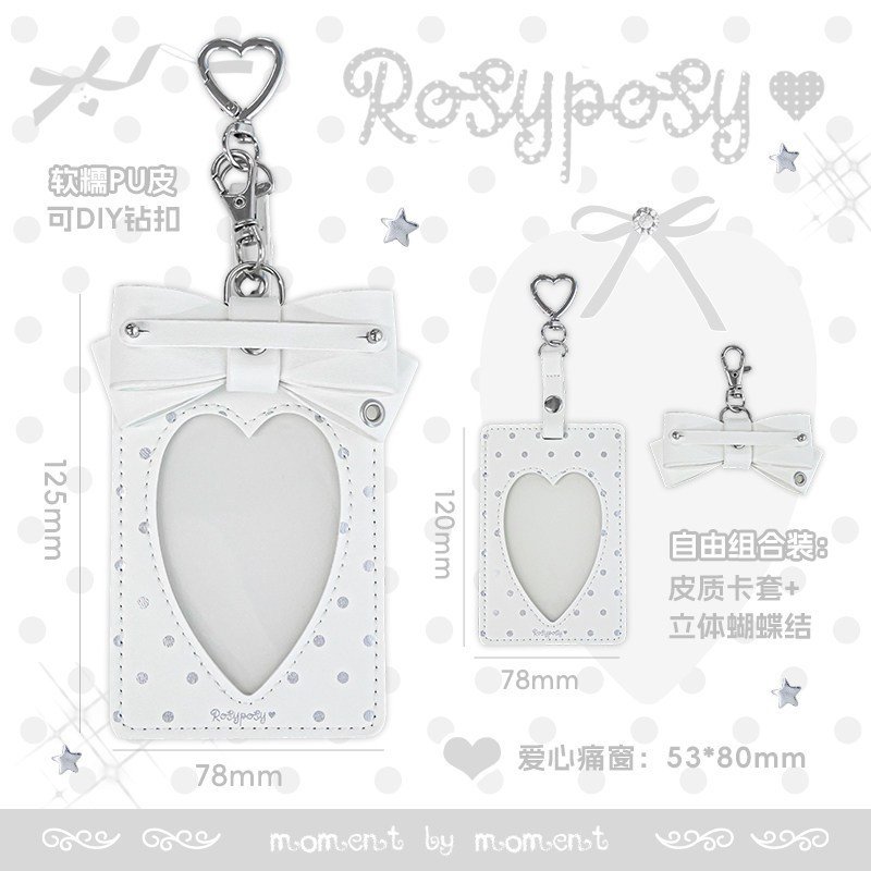 Leather Card Holder ID Card Sleeve K-Style INS Aesthetic Photocard Holder Letter Rhinestone Bow Student Card Case Bag Charm - Image 13