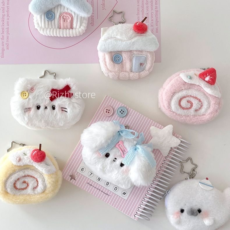Cute Seal Earphone Pouch Plush Keychain Cartoon Christmas Winter Snow Festival Mini Bag - Image 3