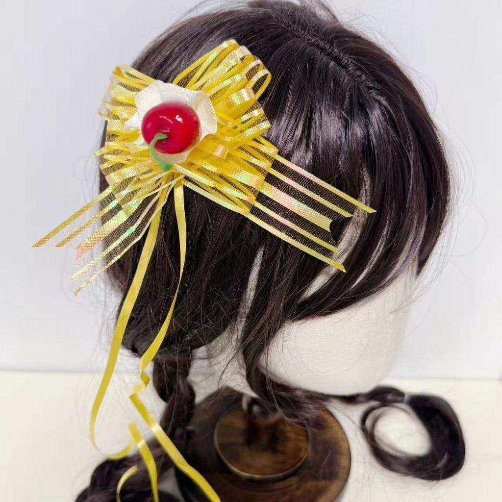 Original Handmade Retro Showa Style Ribbon Bow Headband & Yellow/Pink Cherry Hair Clips, Sweet Cute Hair Accessories - Image 5