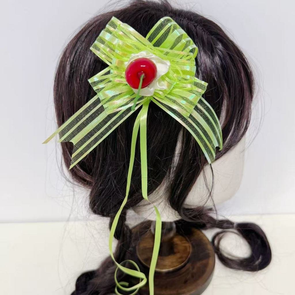 Original Handmade Retro Showa Style Ribbon Bow Headband & Yellow/Pink Cherry Hair Clips, Sweet Cute Hair Accessories - Image 4