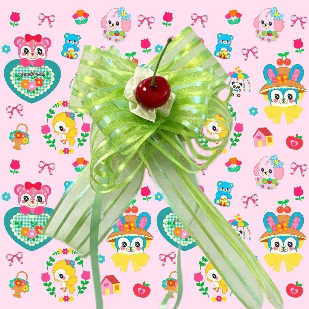 Original Handmade Retro Showa Style Ribbon Bow Headband & Yellow/Pink Cherry Hair Clips, Sweet Cute Hair Accessories - Image 2