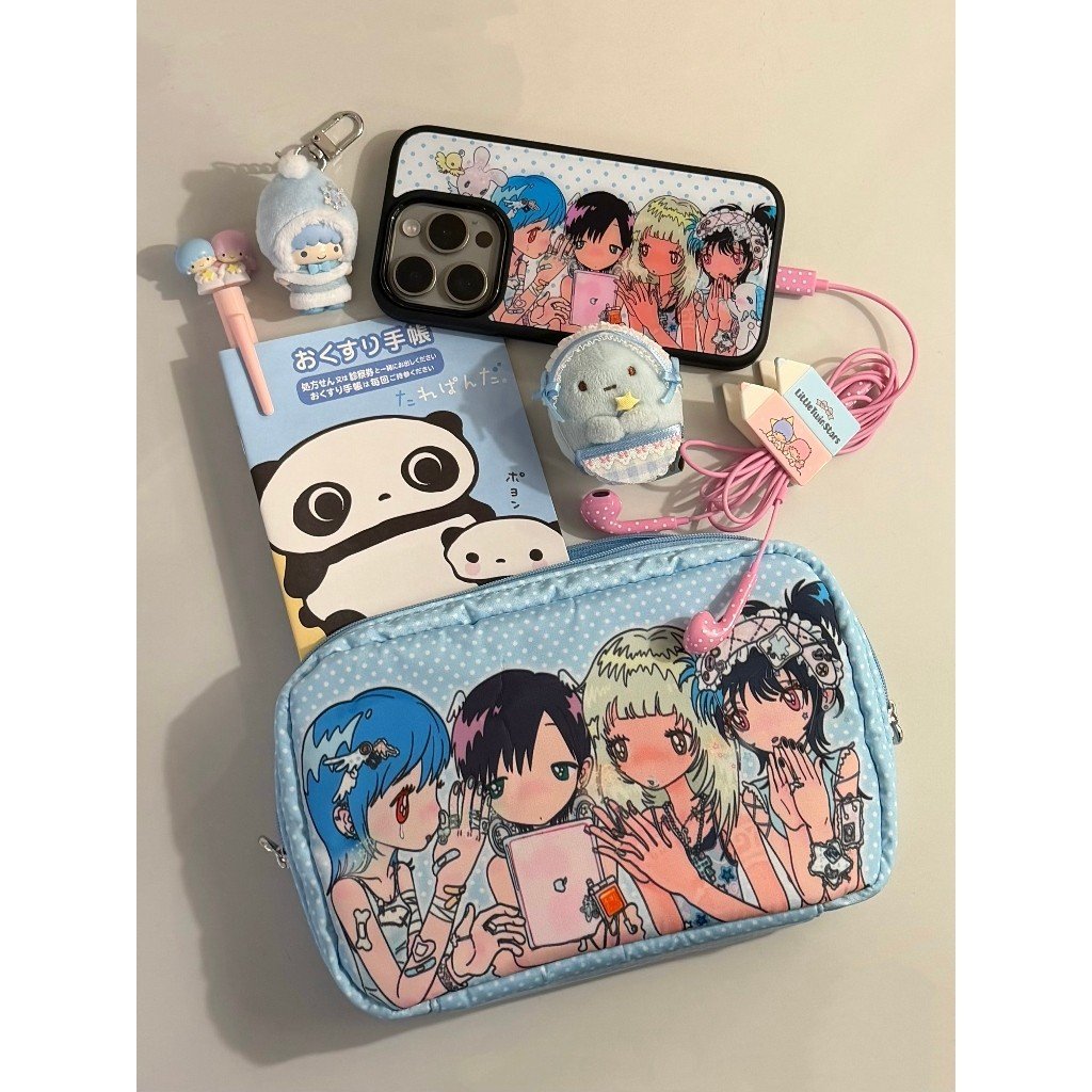 [sunonebird]Girl's Whisper Original Collaboration Blue Polka Dot Storage Pouch
