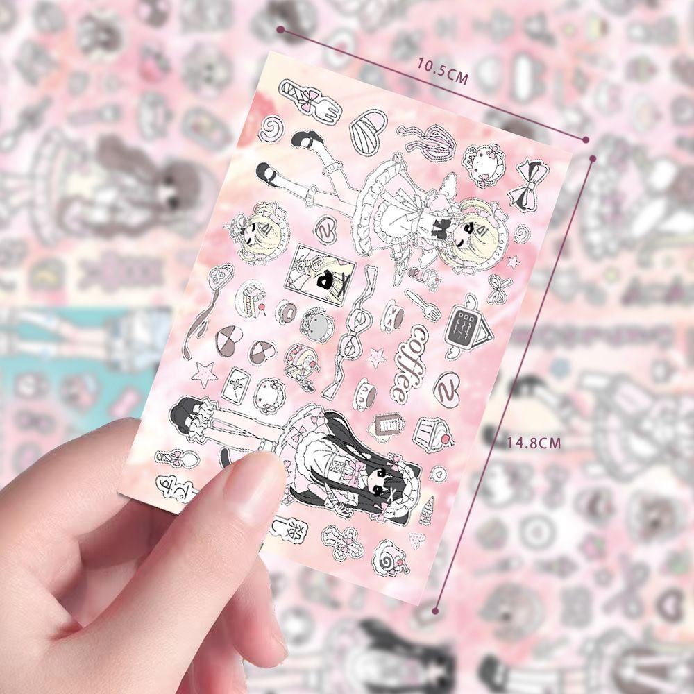 32pcs Sweet Pink Maid Girl Sticker Cards, Cute Cartoon INS Style Waterproof Stickers for Journaling & Scrapbooking - Image 5