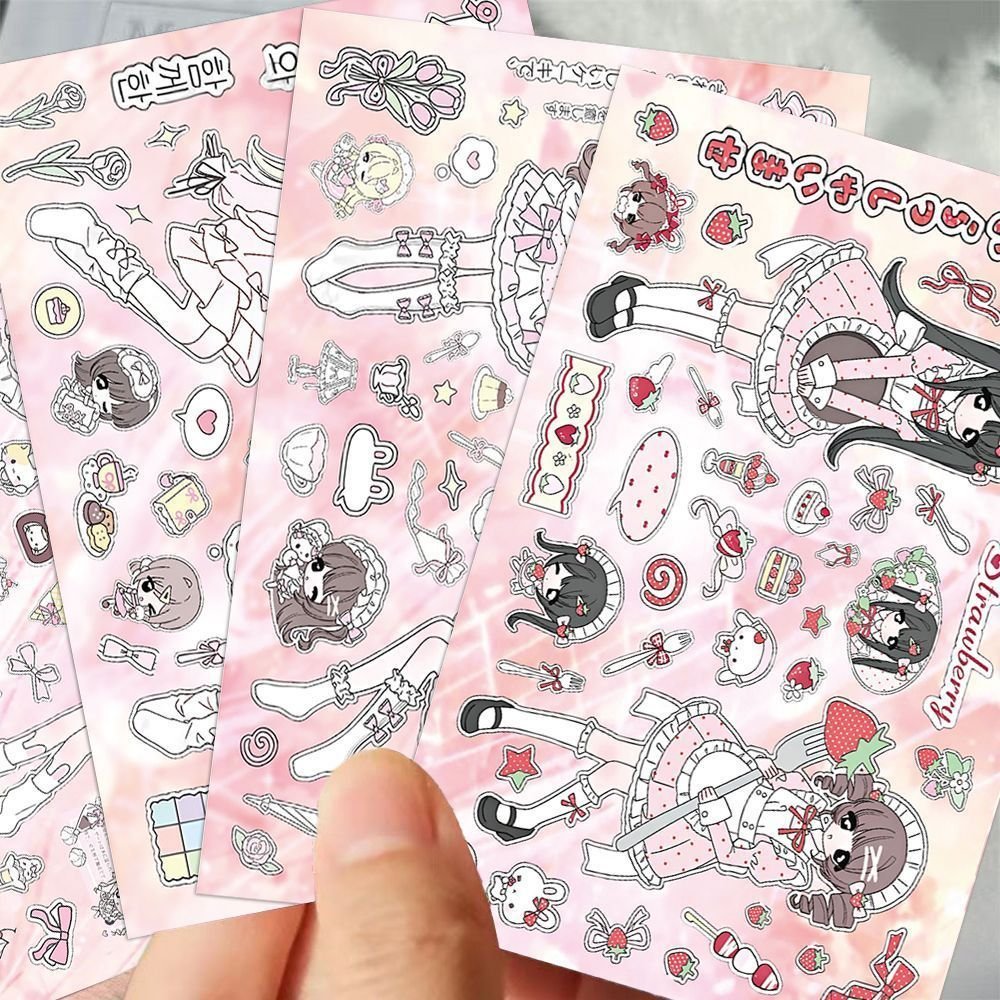 32pcs Sweet Pink Maid Girl Sticker Cards, Cute Cartoon INS Style Waterproof Stickers for Journaling & Scrapbooking