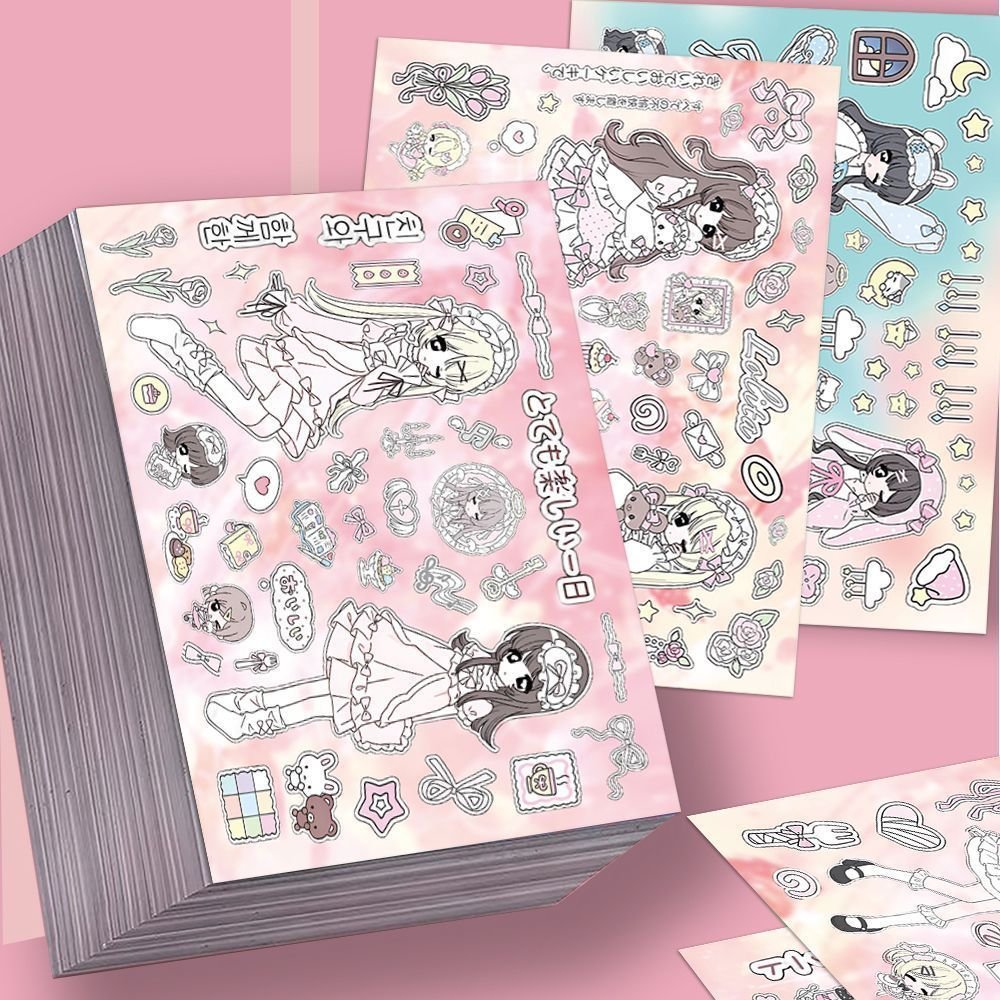 32pcs Sweet Pink Maid Girl Sticker Cards, Cute Cartoon INS Style Waterproof Stickers for Journaling & Scrapbooking - Image 3