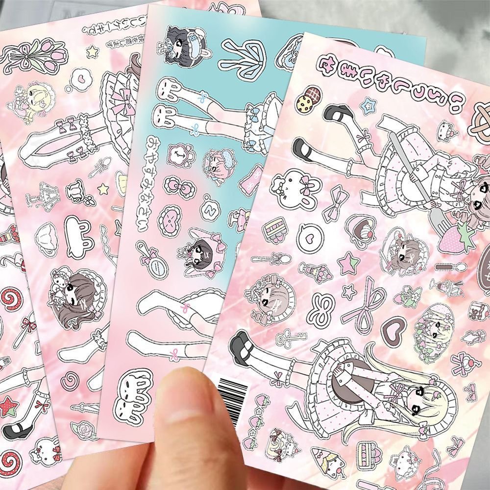 32pcs Sweet Pink Maid Girl Sticker Cards, Cute Cartoon INS Style Waterproof Stickers for Journaling & Scrapbooking - Image 4