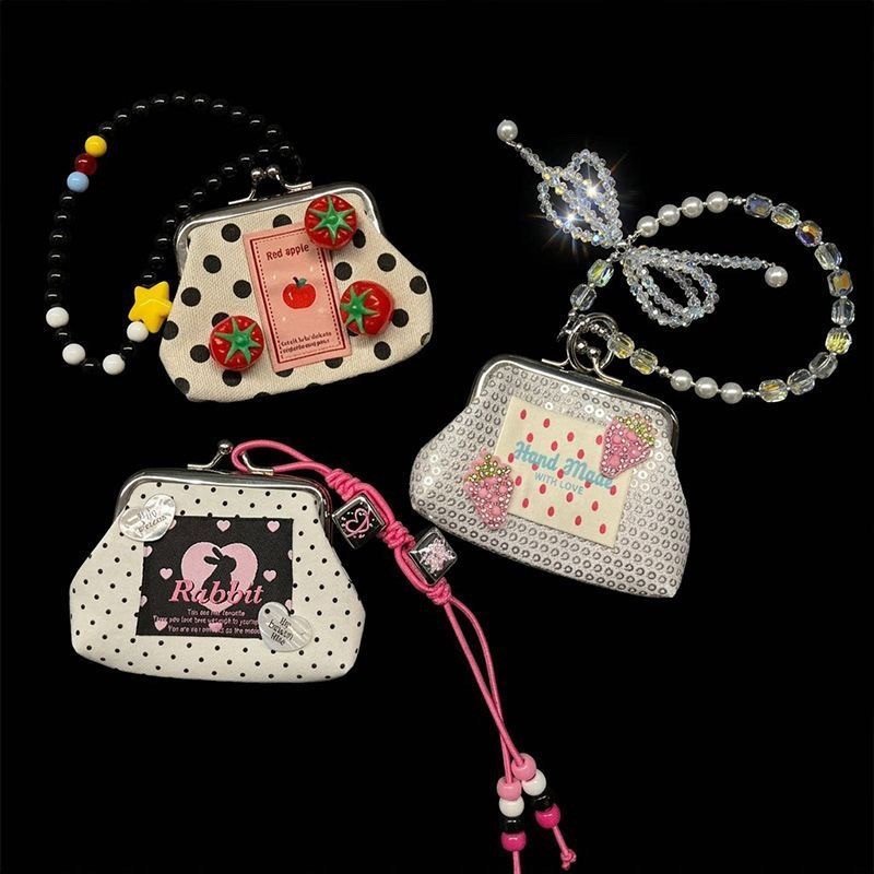 Original Beaded Polka Dot Coin Pouch Y2K Girl Style Starfish Palm Tree Flower Earphone Pouch, Bag Charm & Keychain