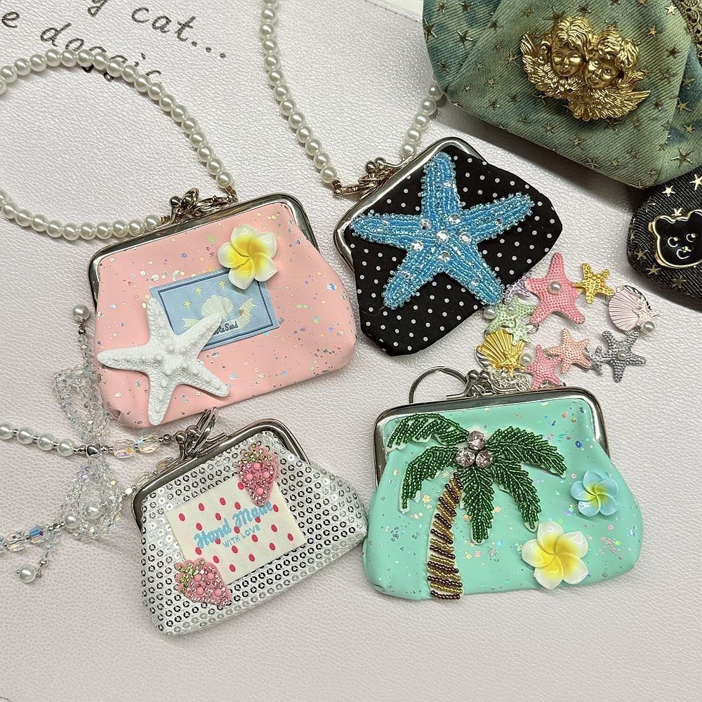 Original Beaded Polka Dot Coin Pouch Y2K Girl Style Starfish Palm Tree Flower Earphone Pouch, Bag Charm & Keychain - Image 2