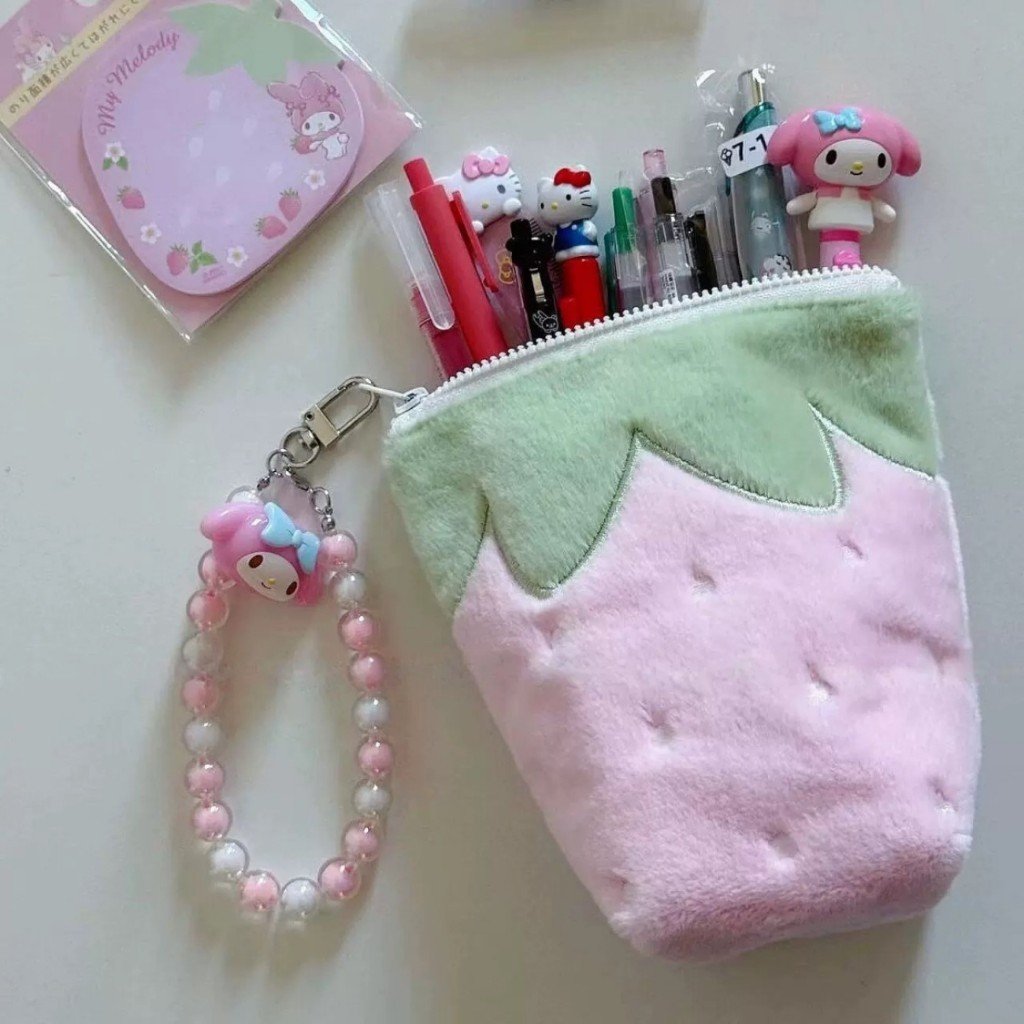 ute Strawberry Pencil Case Fresh Style Large Capacity Zipper Pouch, Kawaii Student Stationery Organizer - Image 3